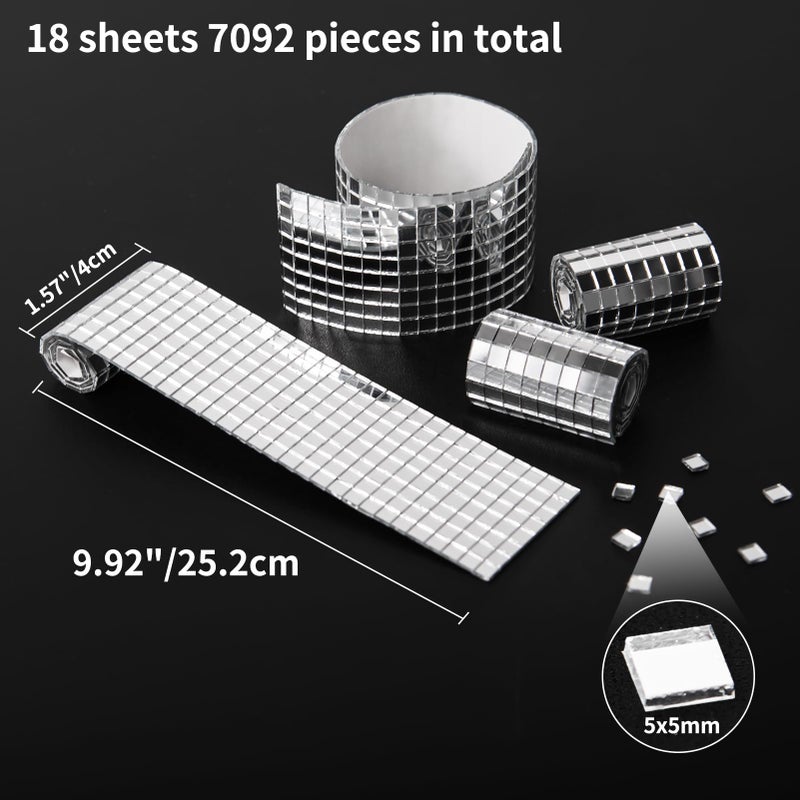 Art3dwallpanels 18 Pack Self-Adhesive Glass Mirror Mosaic Tiles 7092 Pieces Small Square Mirror Tiles Sticker for DIY Craft Decoration, Disco Ball Silver - Image 2